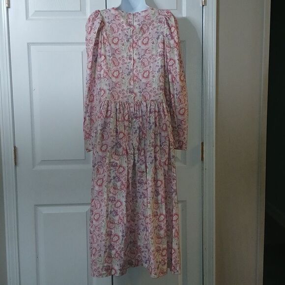 Laura Ashley Vintage 80s cotton blend floral dress pinks and purples Sz 14  NWOT - Picture 6 of 14